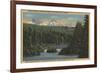 Scotts Lake, Oregon - View of Three Sisters Mountains-Lantern Press-Framed Art Print