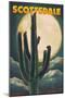 Scottsdale, Arizona - Cactus & Full Moon - Lantern Press Artwork-Lantern Press-Mounted Art Print