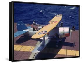 Scout Plane Preparing for Carrier Launch During Us Navy Manuevers Off the Hawaiian Islands-Carl Mydans-Framed Stretched Canvas