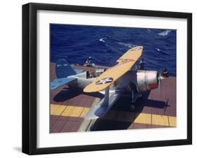 Scout Plane Preparing for Carrier Launch During Us Navy Manuevers Off the Hawaiian Islands-Carl Mydans-Framed Photographic Print