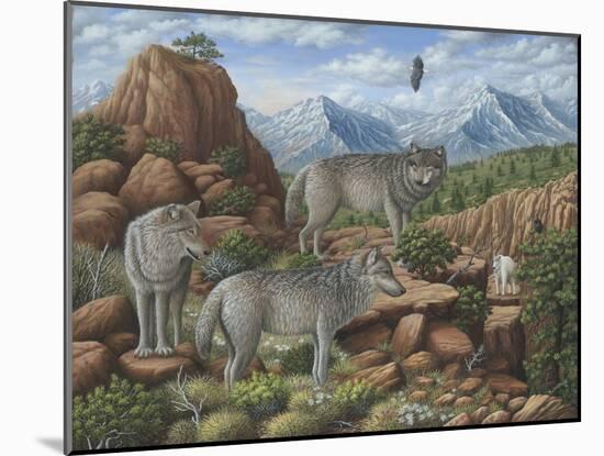 Scouting the Horizon - Grey Wolves-Robert Wavra-Mounted Giclee Print