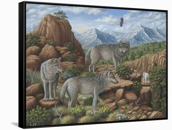 Scouting the Horizon - Grey Wolves-Robert Wavra-Framed Stretched Canvas