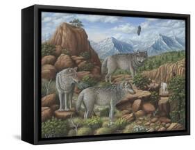 Scouting the Horizon - Grey Wolves-Robert Wavra-Framed Stretched Canvas