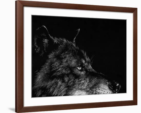 Scratchboard Wolf I-Julie Chapman-Framed Art Print