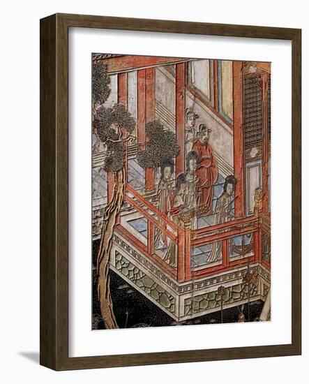 Screen Called 'Coromandel' with Scenes from Life in Forbidden Town of Peking: Musicians and Women-null-Framed Giclee Print