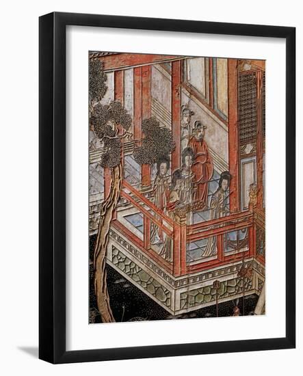 Screen Called 'Coromandel' with Scenes from Life in Forbidden Town of Peking: Musicians and Women-null-Framed Giclee Print