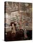 Screen Called 'Coromandel' with Scenes from the Life in the Forbidden Town of Peking: Horsemen and-null-Stretched Canvas