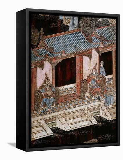 Screen Called 'Coromandel' with Scenes from the Life in the Forbidden Town of Peking: The Entrance-null-Framed Stretched Canvas