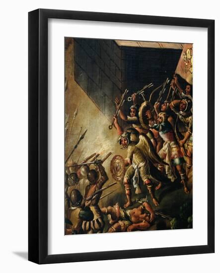 Screen with Scenes of the Spanish Conquest: Battle Among Aztec and Spanish Soldiers, Detail-null-Framed Giclee Print
