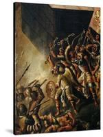 Screen with Scenes of the Spanish Conquest: Battle Among Aztec and Spanish Soldiers, Detail-null-Stretched Canvas