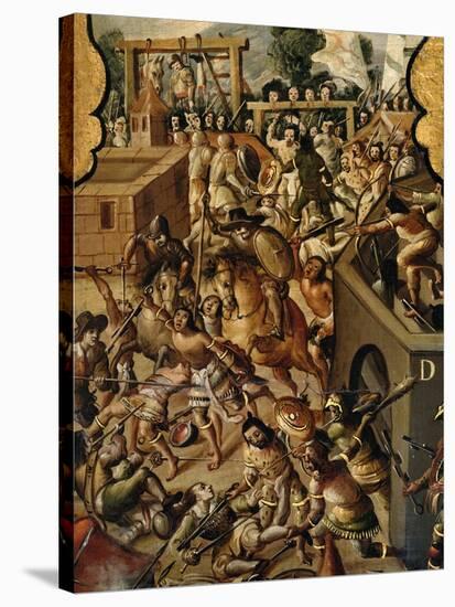 Screen with Scenes of the Spanish Conquest: Battle at Tenochtitlan-null-Stretched Canvas