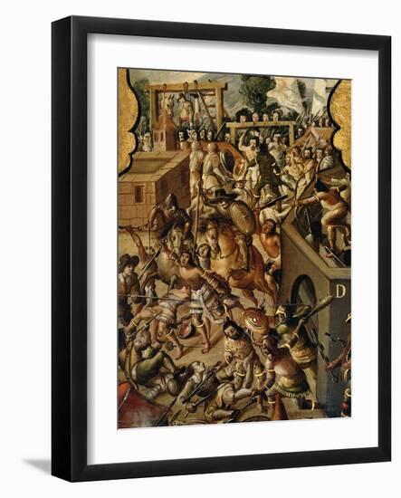 Screen with Scenes of the Spanish Conquest: Battle at Tenochtitlan-null-Framed Giclee Print