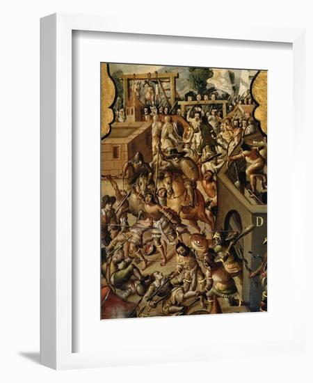 Screen with Scenes of the Spanish Conquest: Battle at Tenochtitlan-null-Framed Giclee Print