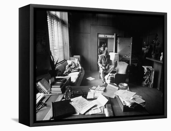 Screenwriter Charles Brackett and Director Billy Wilder Working in Studio Office-Peter Stackpole-Framed Stretched Canvas