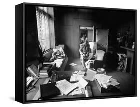 Screenwriter Charles Brackett and Director Billy Wilder Working in Studio Office-Peter Stackpole-Framed Stretched Canvas