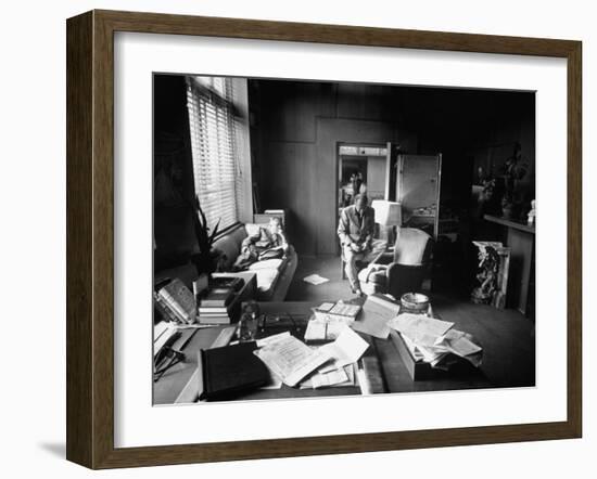 Screenwriter Charles Brackett and Director Billy Wilder Working in Studio Office-Peter Stackpole-Framed Premium Photographic Print