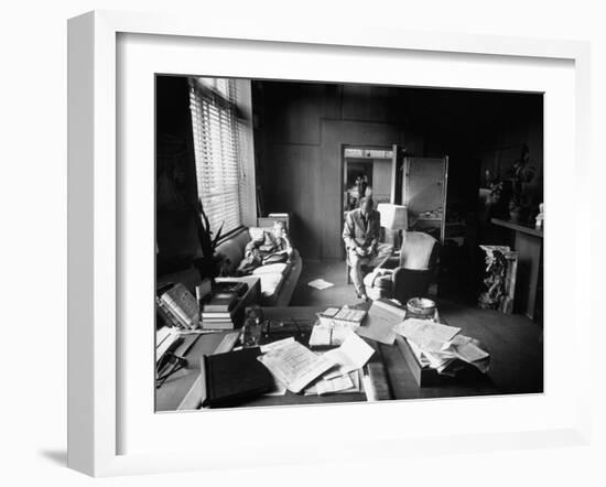 Screenwriter Charles Brackett and Director Billy Wilder Working in Studio Office-Peter Stackpole-Framed Premium Photographic Print