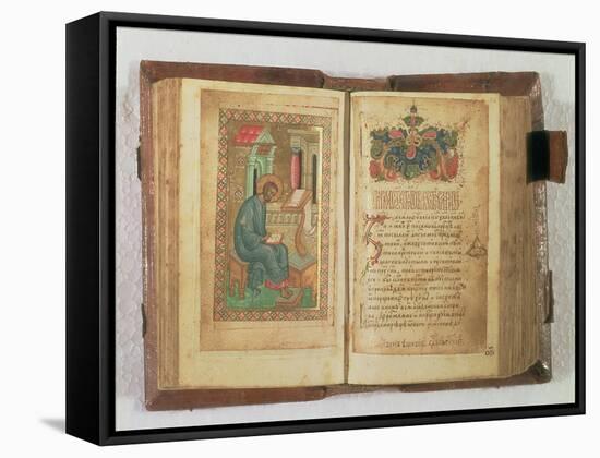 Scribe Writing out the Gospel; Page of Text Decorated with an Illumination-null-Framed Stretched Canvas