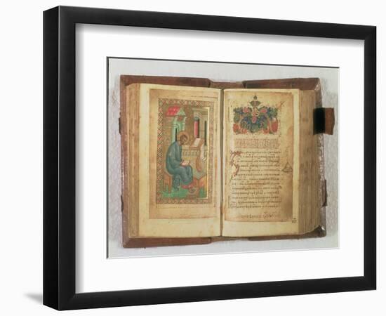Scribe Writing out the Gospel; Page of Text Decorated with an Illumination-null-Framed Giclee Print