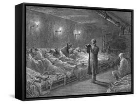 Scripture Reading in a Night Refuge-Gustave Doré-Framed Stretched Canvas