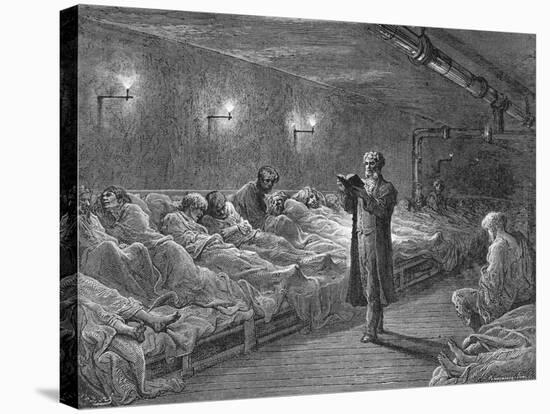 Scripture Reading in a Night Refuge-Gustave Doré-Stretched Canvas
