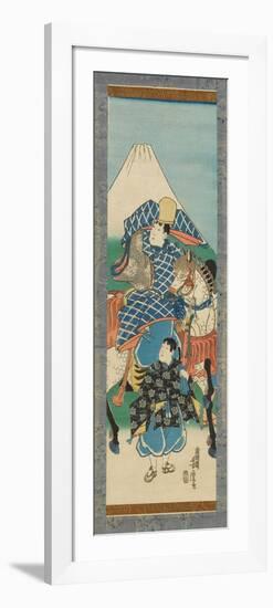 Scroll (Kakemono) Depicting a Figure on Horseback with Mt. Fuji in the Background, before 1880-null-Framed Premium Giclee Print