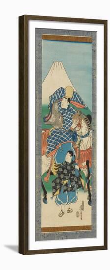 Scroll (Kakemono) Depicting a Figure on Horseback with Mt. Fuji in the Background, before 1880-null-Framed Premium Giclee Print