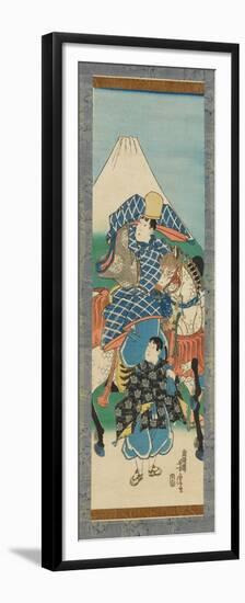 Scroll (Kakemono) Depicting a Figure on Horseback with Mt. Fuji in the Background, before 1880-null-Framed Premium Giclee Print