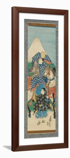 Scroll (Kakemono) Depicting a Figure on Horseback with Mt. Fuji in the Background, before 1880-null-Framed Premium Giclee Print