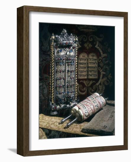 Scrolls of the Torah, Torah Cover and the Ten Commandments, 1797-null-Framed Photographic Print