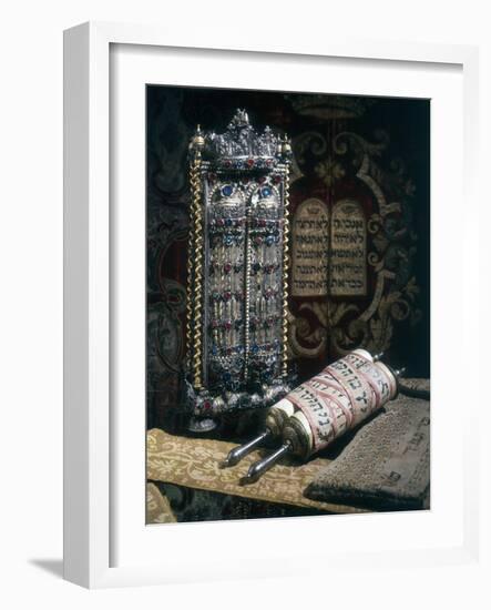 Scrolls of the Torah, Torah Cover and the Ten Commandments, 1797-null-Framed Photographic Print