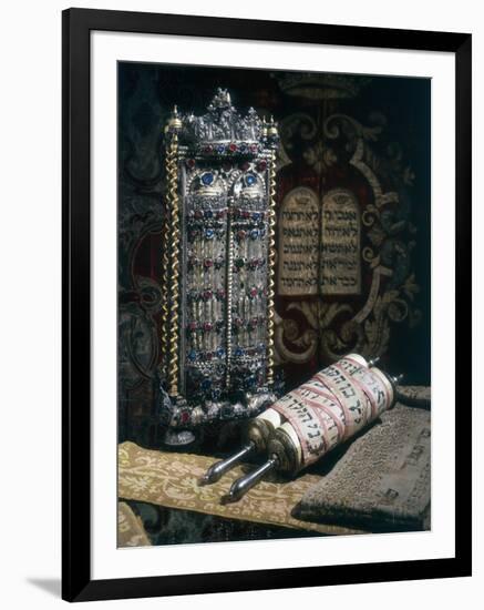 Scrolls of the Torah, Torah Cover and the Ten Commandments, 1797-null-Framed Photographic Print