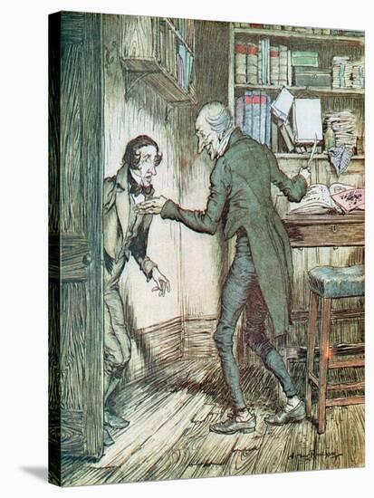 Scrooge and Bob Cratchit, from Dickens' 'A Christmas Carol'-Arthur Rackham-Stretched Canvas