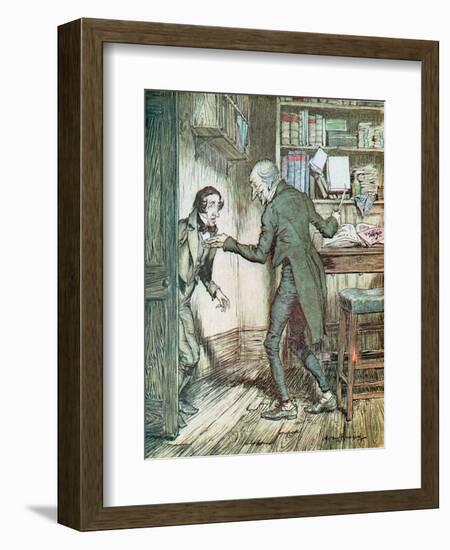 Scrooge and Bob Cratchit, from Dickens' 'A Christmas Carol'-Arthur Rackham-Framed Giclee Print