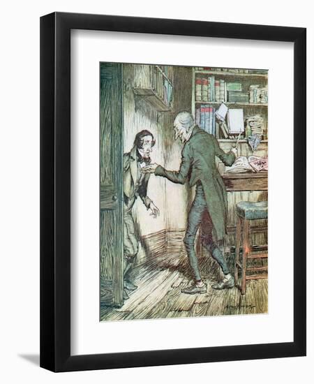 Scrooge and Bob Cratchit, from Dickens' 'A Christmas Carol'-Arthur Rackham-Framed Giclee Print