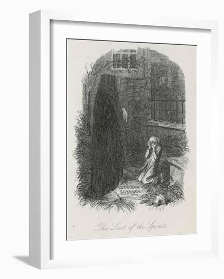 Scrooge is Shown His Tomb Stone by the Last Spirit-John Leech-Framed Art Print