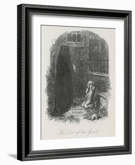 Scrooge is Shown His Tomb Stone by the Last Spirit-John Leech-Framed Art Print