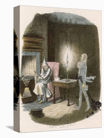 Scrooge Receives a Visit from the Ghost of Jacob Marley His Former Business Partner-John Leech-Stretched Canvas