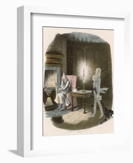 Scrooge Receives a Visit from the Ghost of Jacob Marley His Former Business Partner-John Leech-Framed Photographic Print