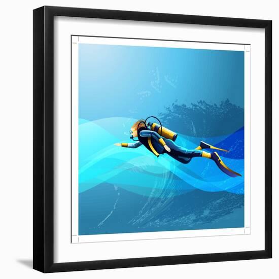 Scuba Diver Girl-Conceptcafe-Framed Art Print