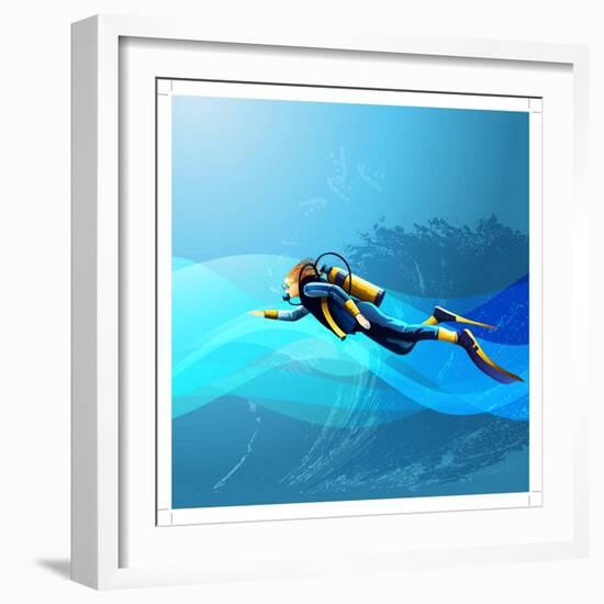 Scuba Diver Girl-Conceptcafe-Framed Art Print