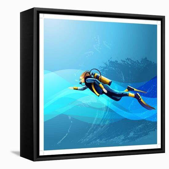 Scuba Diver Girl-Conceptcafe-Framed Stretched Canvas