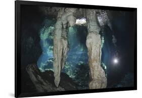 Scuba Diver in Gran Cenote, Tulum, Yucatan Peninsula, Mexico. Model Release-Reinhard Dirscherl-Framed Photographic Print