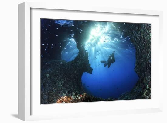 Scuba Diver Swimming through an Arch-Bernard Radvaner-Framed Photographic Print