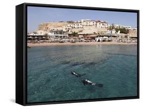 Scuba Divers Enjoy the Clear Red Sea Waters at Sharks Bay, Sharm El-Sheikh, Sinai South, Egypt-Stuart Forster-Framed Stretched Canvas