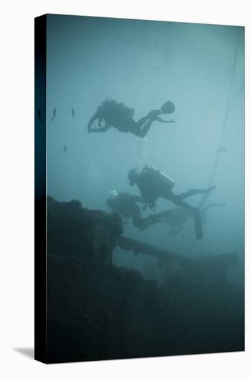 Scuba Divers Wreck Diving, Southern Thailand, Andaman Sea, Indian Ocean, Southeast Asia, Asia-Andrew Stewart-Stretched Canvas