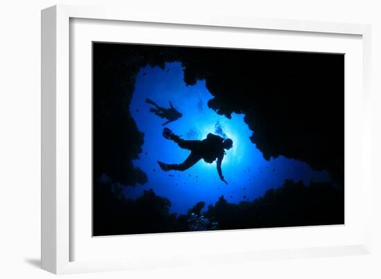 Scuba Diving in Cave-Rich Carey-Framed Photographic Print