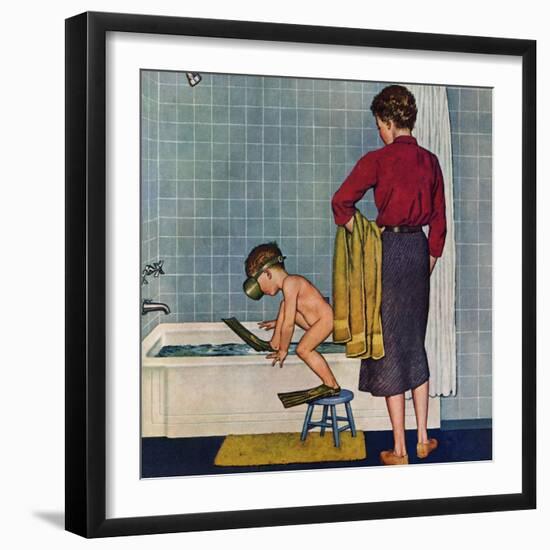 "Scuba in the Tub", November 29, 1958-Amos Sewell-Framed Giclee Print