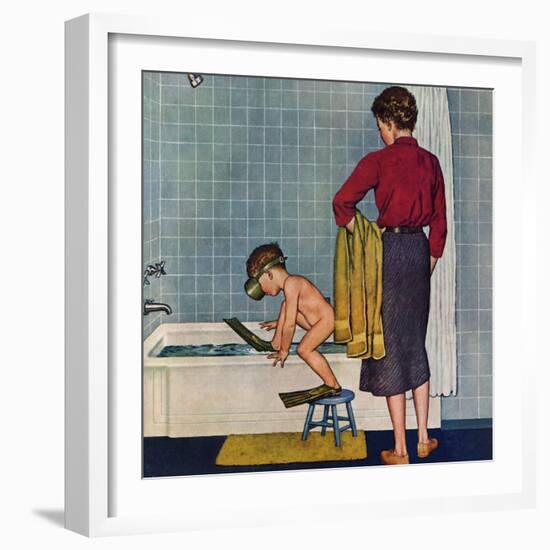 "Scuba in the Tub", November 29, 1958-Amos Sewell-Framed Giclee Print