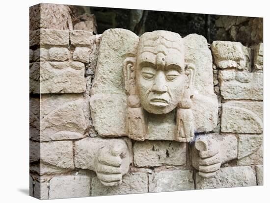 Sculpted Head Stone at Mayan Archeological Site, Copan Ruins, UNESCO World Heritage Site, Honduras-Christian Kober-Stretched Canvas